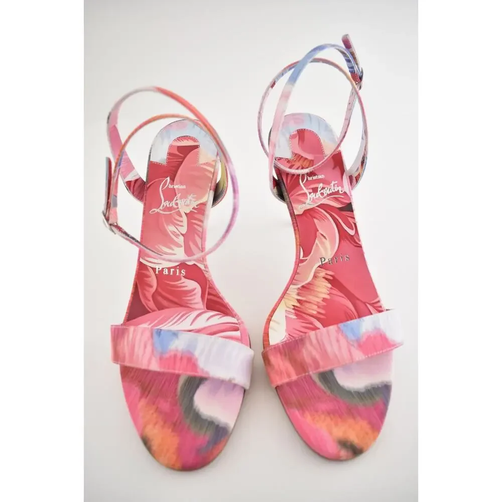 Christian Louboutin Miss Z Sandal 80 Pink Floral Ankle Strap Sandal Heel Pump 36